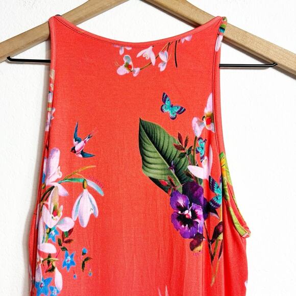 TED BAKER ORANGE GREEN FLORAL JOELIA TROPICAL OASIS BODYCON DRESS SIZE 2 - Picture 4 of 7